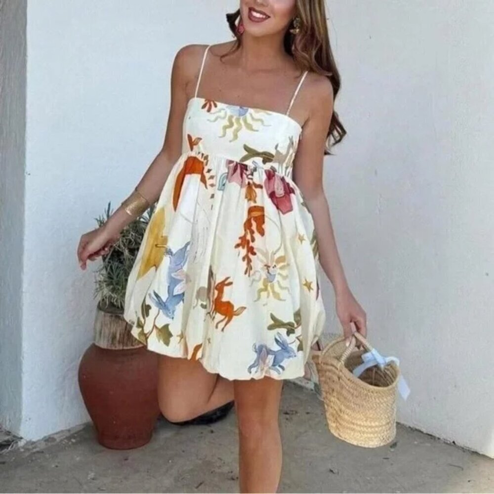 Zara Animal Floral Pattern Print Mini Dress Bubble Hem Bloggers Fav Size S NWT
